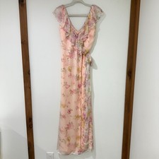 PPS Couture Plum Pretty Sugar Silk Floral Wrap Maxi Dress Pink XS/S Made in USA
