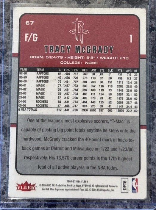 Tracy McGrady Autographed Houston Rockets NBA Card 2006 Fleer Autographed RARE🔥 - Image 2 of 2
