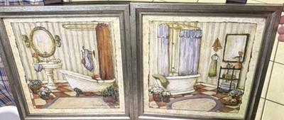 Home Interiors Framed Bathroom Art Prints Set by E. Richardson Made in USA