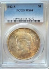 1922-S   PCGS MS-64   Satiny & Brilliant Close to Gem   Peace Silver Dollar #433