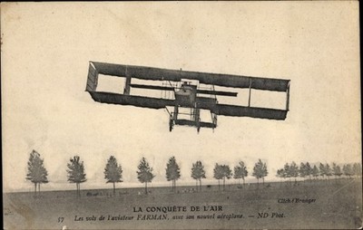 Postcard La Conquete de l'Air, aviateur Farman avec son aeroplane,... - 3841688