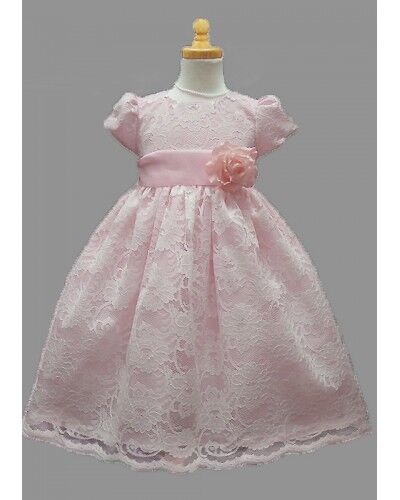 Stunning Ivory Lace/Pink Satin Christening Flower Girl Dress w/ Flower USA - 第 4/4 張圖片