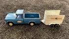 Vintage 1960's Tonka Blue Jeep Pickup Pick-Up 9” Pressed Steel Truck + trailer