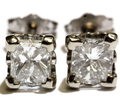 14k white gold .93ct SI2 H princess diamond mounting stud earrings - Picture 2 of 6