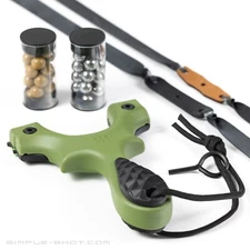 SimpleShot SCOUT LT2 Slingshot Bundle with Flat Bands, Target, Clay Steel Ammo