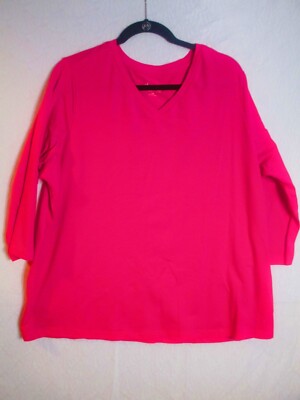 NWOT Denim & Co.  1X Bright Pink Essentials Heavenly Jersey 3/4 Sleeve Shirt