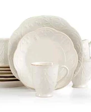 Lenox H1005 French Perle 12-Piece Traditional Ivory Stoneware Dinnerware Set