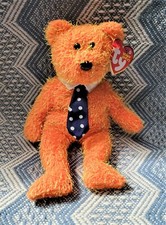 Ty Original Beanie Baby Pappa Bear Orange Fuzzy Blue Tie Dad Father Plush New
