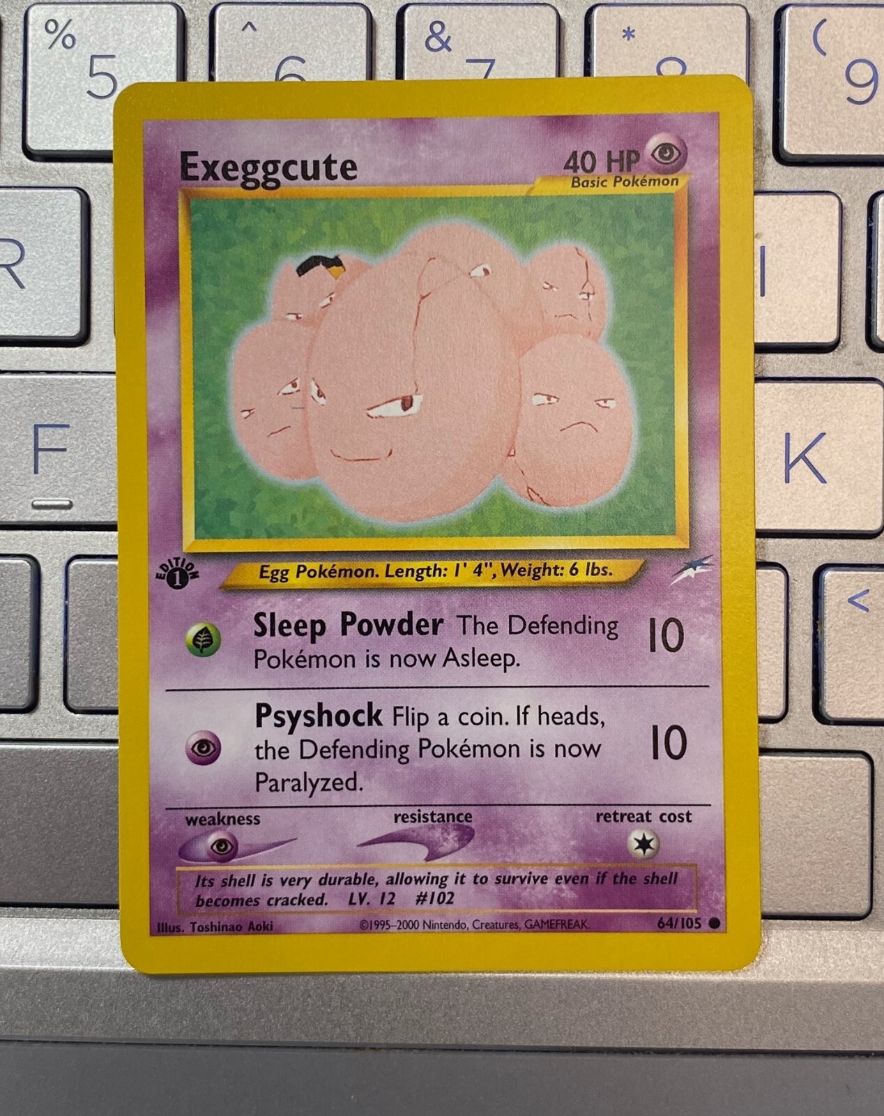 Pokemon Exeggcute 64/105 1st edition near mint condition card Neo Destiny