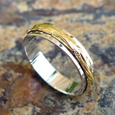 Hawaiian Sterling Silver Gold Plated Scroll Wedding Double Ring Band 5mm SR3335