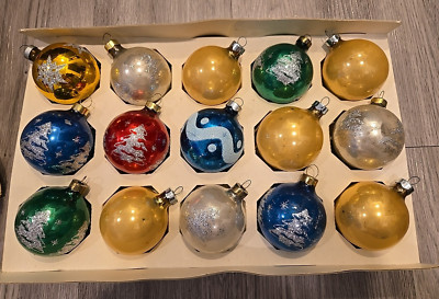 15 Vintage Jumbo Rauch Glass Christmas Tree Ornament Glitter Red Blue Gold Green