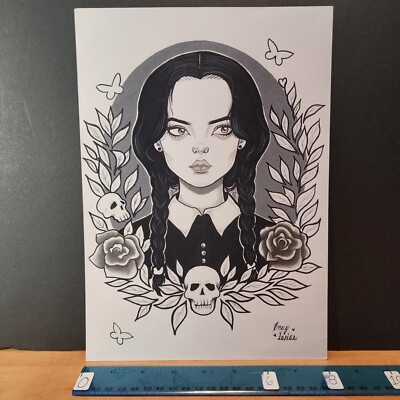5-02-26 2507 original 8x12 hand drawn 1/1 art by enay farias sketch of wednesday