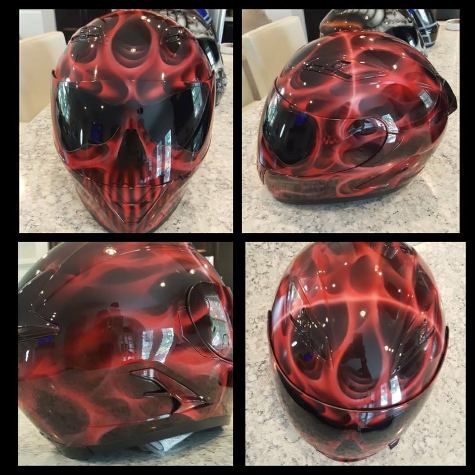 Truefire Skull in Red Custom Painted Airbrushed Motorcycle Helmet