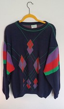 Vintage Strickpulli Knitwear Sweater Benetton 90er Jahre Gr. 54 XL Raute Muster