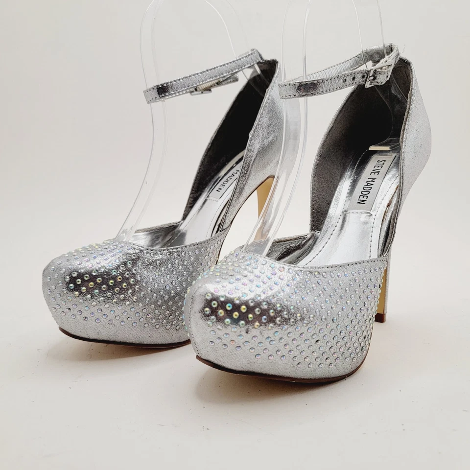 Steven Madden MEA Women's High Heels Silver Rhinestones Size 6 - Image 3 of 4
