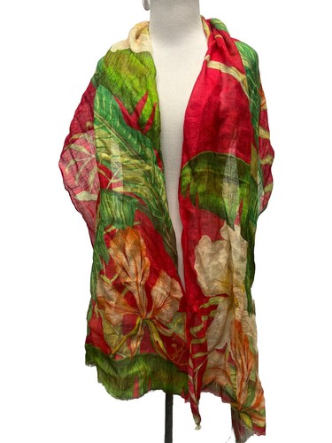 Powder Womens 100% Linen Tropical Dark Rose Floral Scarf Shawl NWT