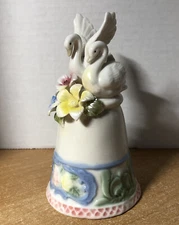 Dolgen Corp. Hand Painted Ceramic Swan Floral On Bell Figurine