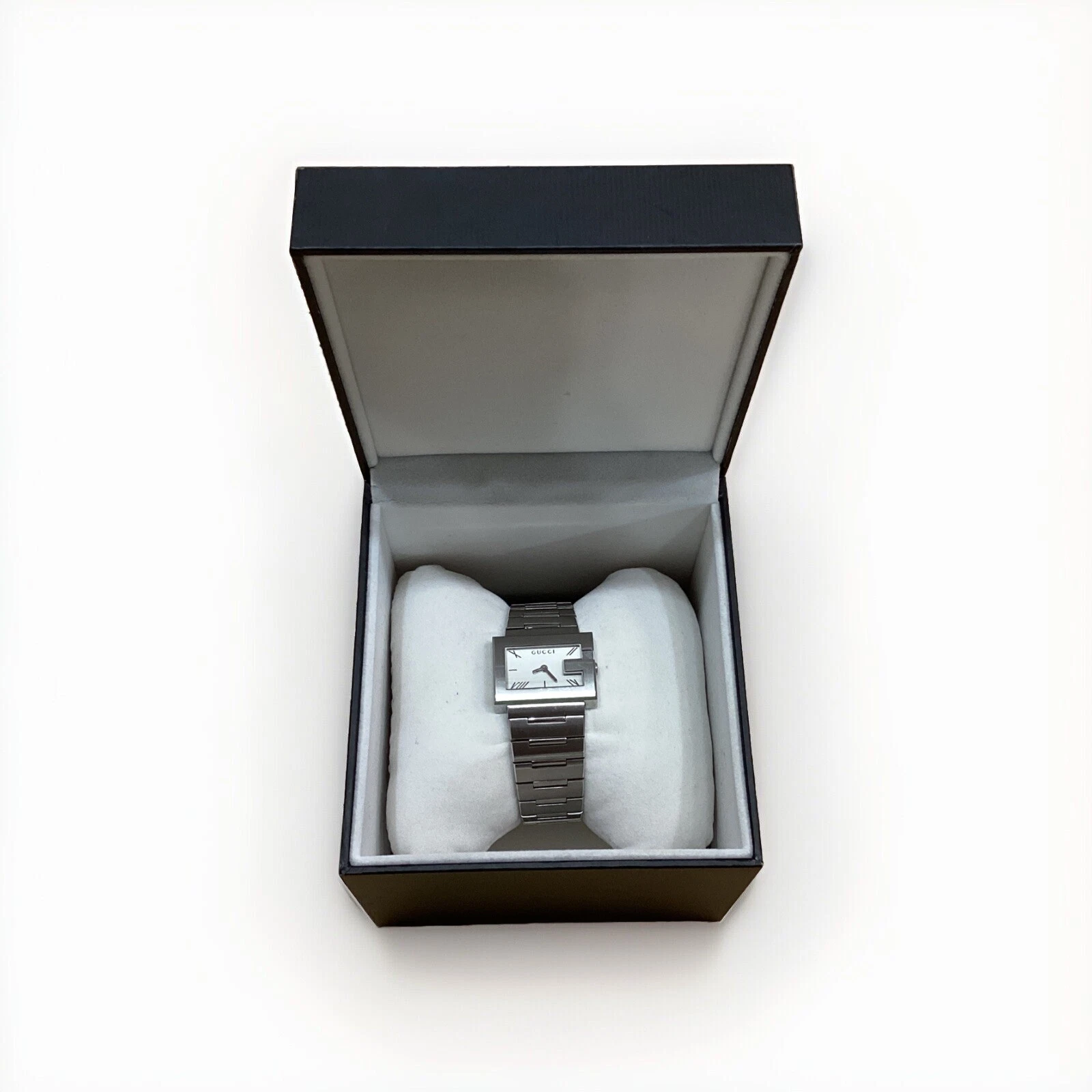 Montre bracelet authentique GUCCI unisexe quartz rectangulaire cadran blanc boîtier 31 mm occasion 