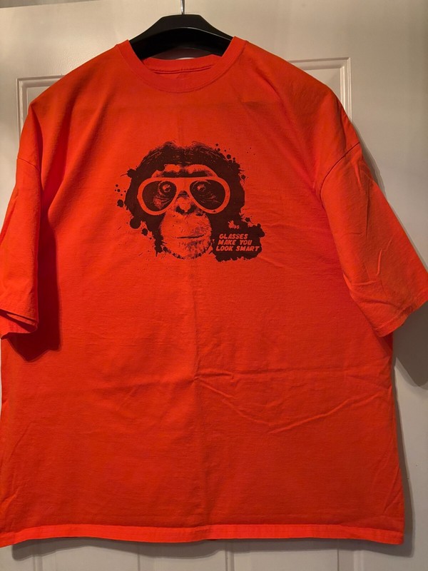Unisex T Shirt Hanes "Monkey w/Glasses" Orange 4XL Crew neck Short sleeve Cotton