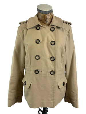 PRINCIPLES JACKET 14 BEIGE Pea Button Up Military Lined Midi