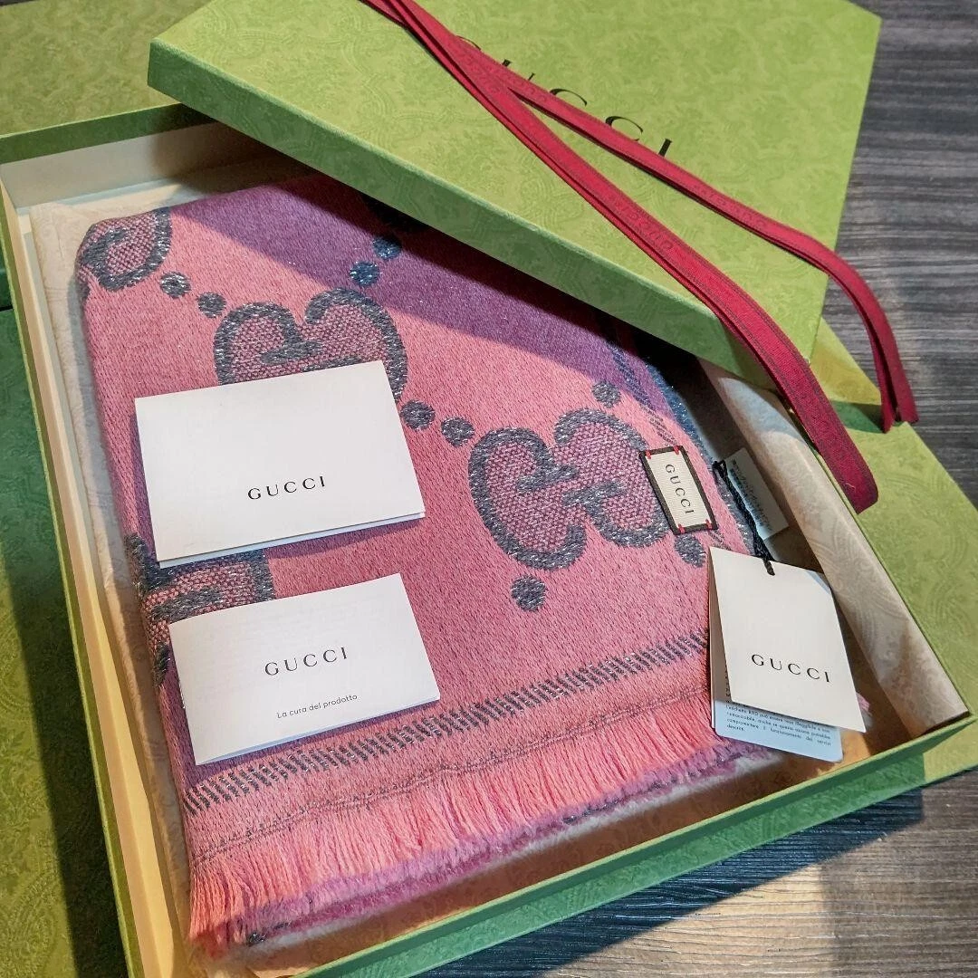 Gucci cachemire jacquard GG laine boiteuse jacquard écharpe 45×195cm avec boite