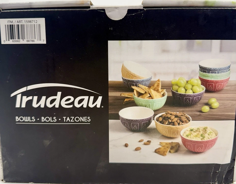 "Juego de tazones de porcelana Trudeau de 10 piezas multicolor geométrico 4,5"" nuevo en caja" Foto 3 de 4