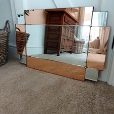 Original Art Deco Antique Peach Glass Panelled Mirror large and heavy rare