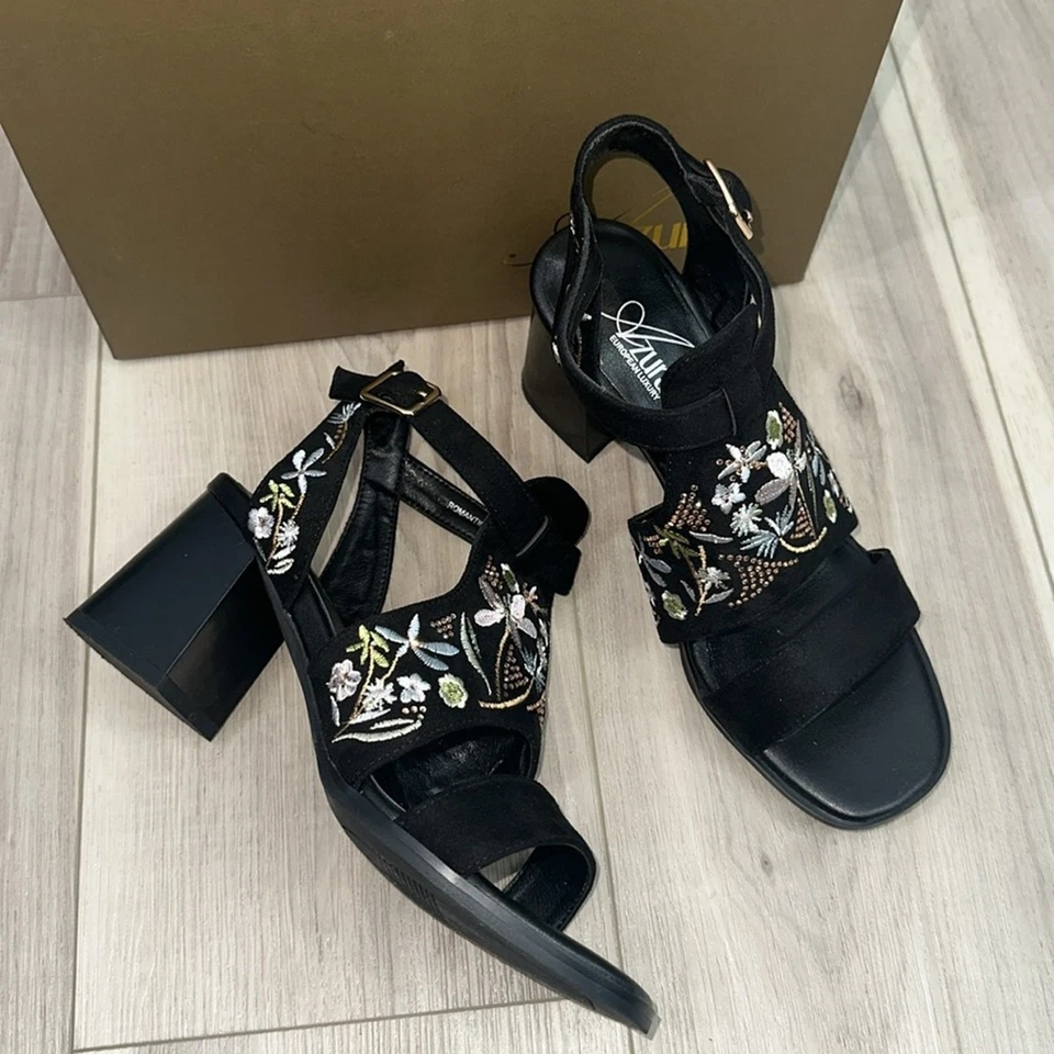 Azura by spring step romantic suede floral embroidered open toe heeled sandals 7 - Image 2 of 4