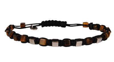 Tateossian London Square Tile Beads Black Rope Bracelet Brown Silver Tan