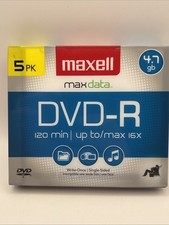 Maxwell 4.7 DVD-R 5 pk Brand New sealed package 120 Min Up To 16X Max