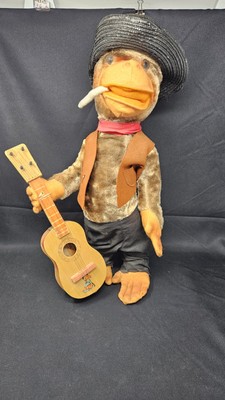 Vintage Custom Mohair? Straw Filled Stuffed Plush Cigarette Guitar Monkey? Large