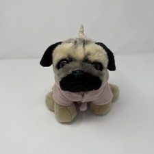 Gund Doug The Pug Dog Plush Stuffed Animal w Pink Hoodie Robe Unicorn Horn 8  