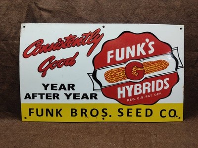 Porcelain  Funks Hybrid's Enamel Metal Sign Plate Size 30x18 Inches