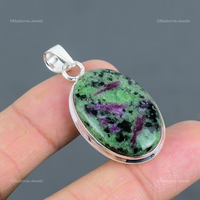 Friendship Day Sale Oval Ruby Zoisite Stone 925 Sterling Silver Mother Pendant