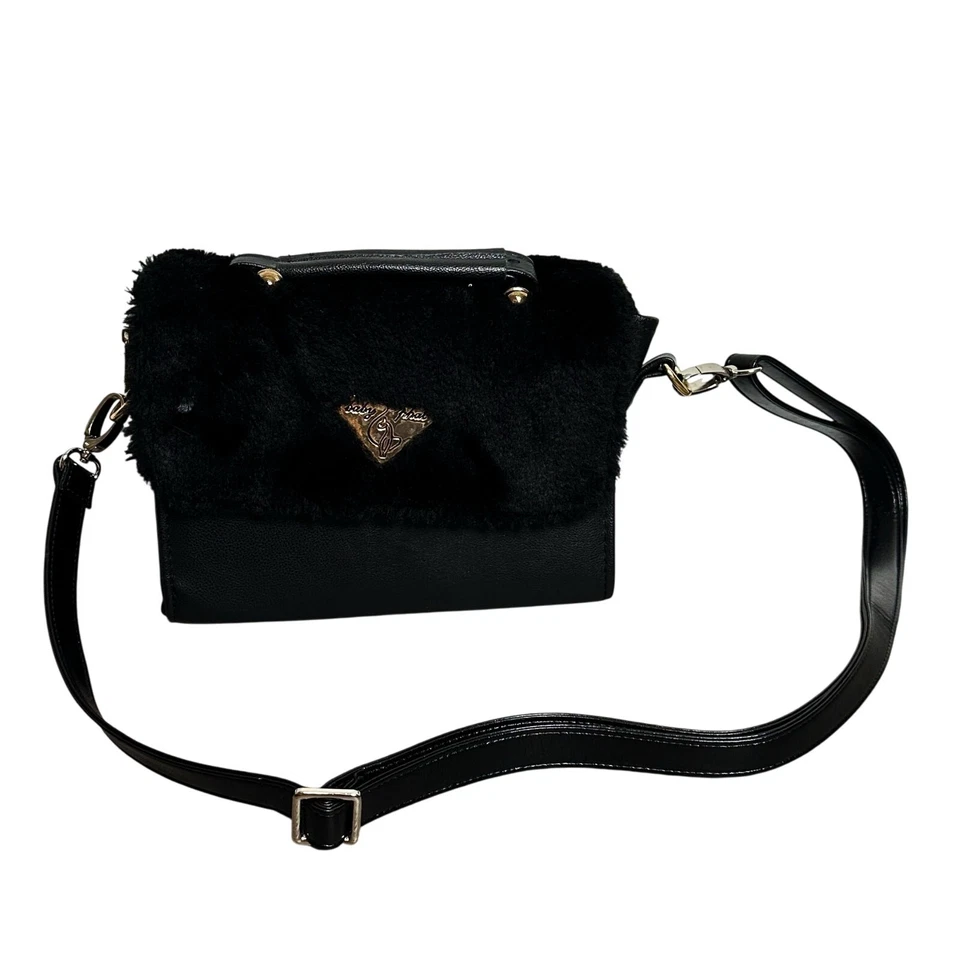 Bolso Bandolera Baby Phat Y2K Negro Cuero Vegano Solapa Piel De Colección Foto 3 de 4