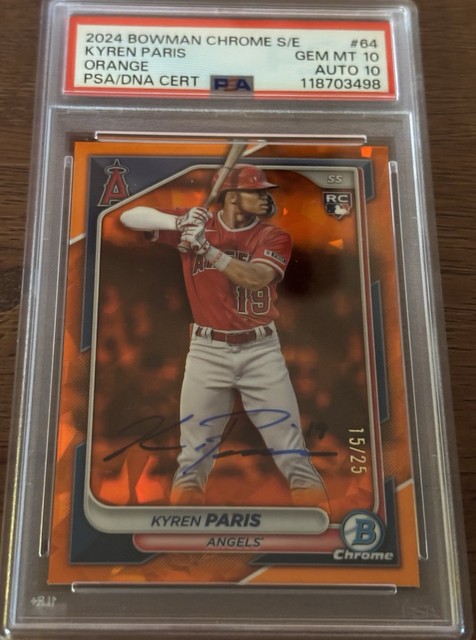 Kyren Paris 2024 Bowman Chrome S/E Orange Refractor Auto 15/25 PSA 10/10 Rare!