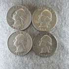 Silver Washington Quarters Qty 4 90% Junk Silver Coins 1958-D,  59-D, 62-D, 57-P