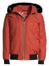 MOOSE KNUCKLES BALLISTIC BLUE FOX FUR-TRIM DOWN BOMBER - SIZE M - REDWOOD BLACK