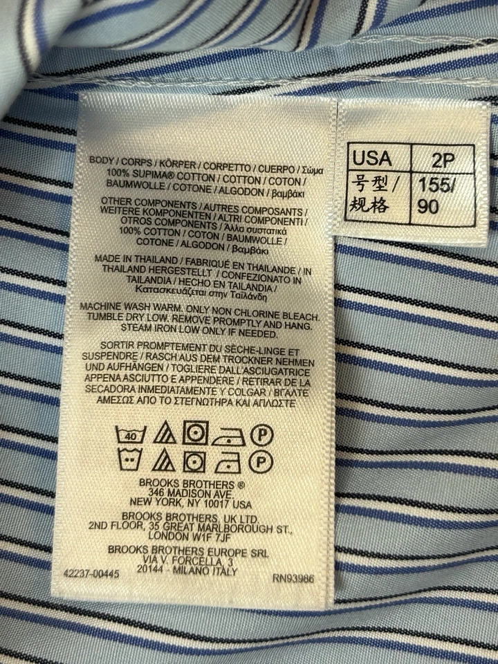 Camisa Brooks Brothers para mujer 2P azul a rayas algodón sin hierro ajuste a medida Foto 4 de 4