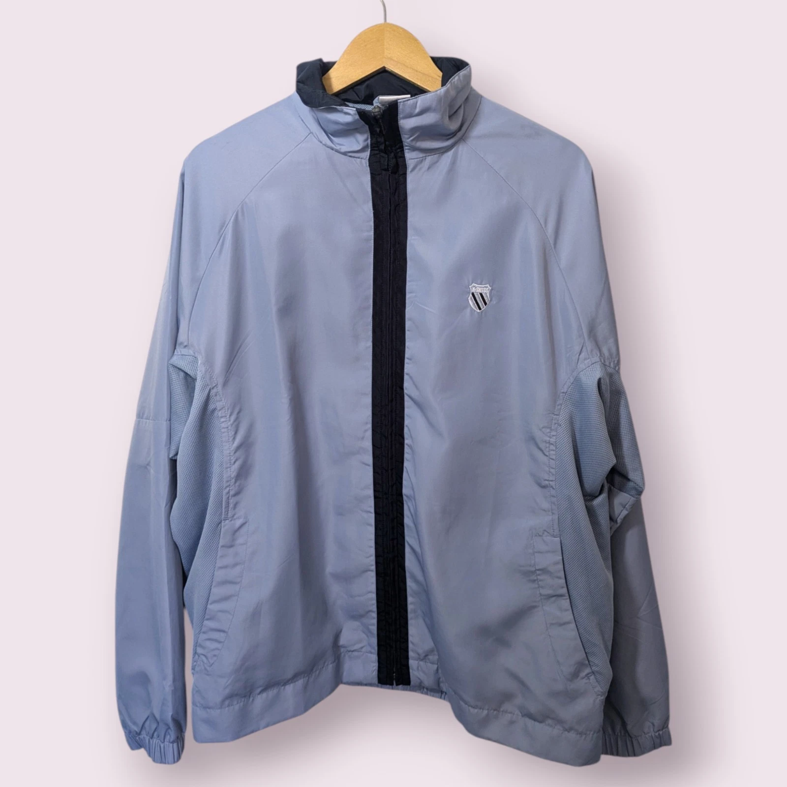 K-Swiss Lightweight Windbreaker Jacket Mens Blue Zip Hooded Pullover Medium