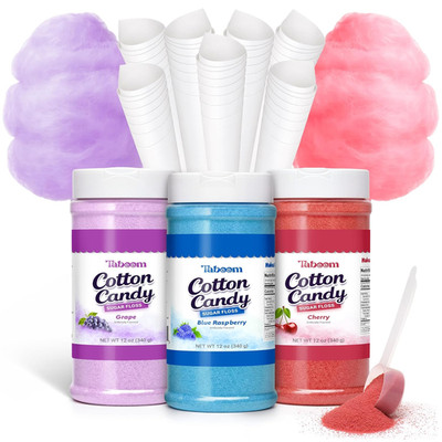 Cotton Candy Sugar Floss Variety Pack - Grape, Raspberry & Cherry Flavors, 3 Bot