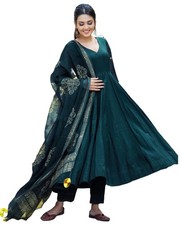GoSriKi Women's Cotton Blend Solid Anarkali Kurta with Pant  Dupatta
