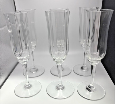 Set Of 6 Rare Baccarat Crystal Capri Optic Fluted Champagne Stem Glasses 7 1/2''
