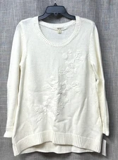 Style & Co Floral-Embroidered Sweater, Winter White, Size M