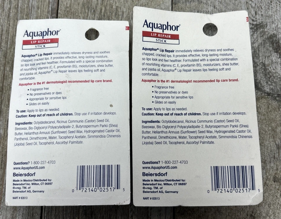 Lot of 2 Aquaphor Lip Repair Stick, Lip Protectant, Moisturizing Lip Balm .17 oz - Image 2 of 2