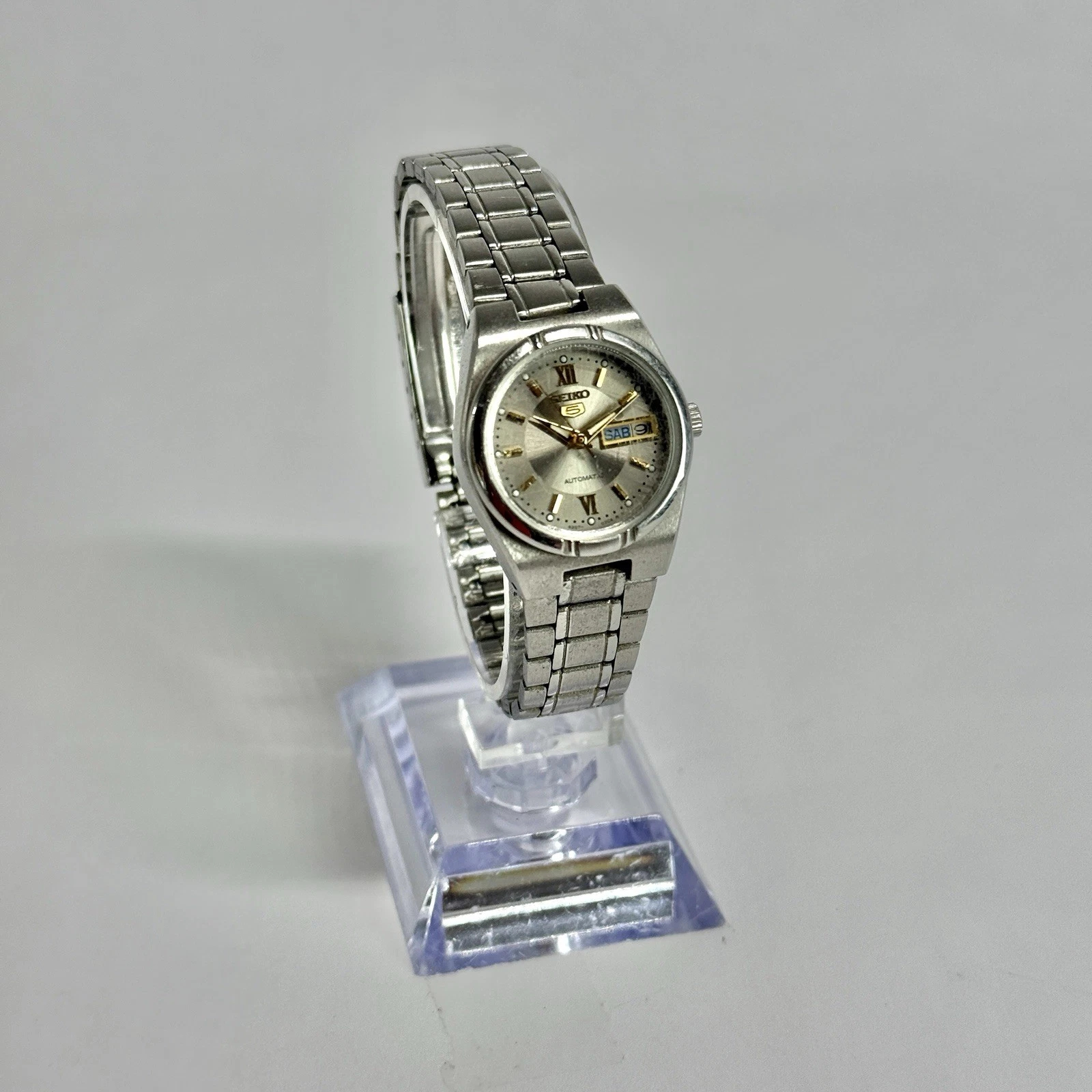 SEIKO 5 4207-00K0 Automatic Analog Silver Tone Women Vintage Watch W656 *WORKING