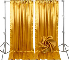 10Ft x 10Ft Gold Satin Backdrop Curtains 2 Panels for Parties Weddings