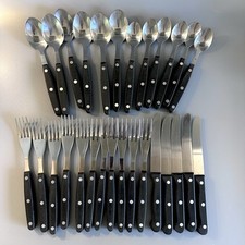 28 pc Stainless Flatware Black Composite Hand...