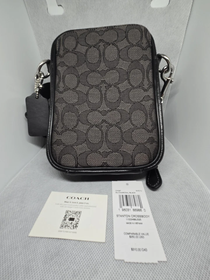 Coach Stanton Crossbody Bag Men’s SV/Charcoal Black Signature Canvas & Leather - Image 4 of 4