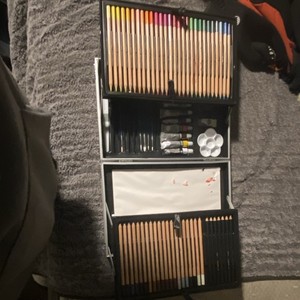 Art Pencil Set Case w/ Colored & Drawing Pencils, Paint Tubes, Mixing Palette